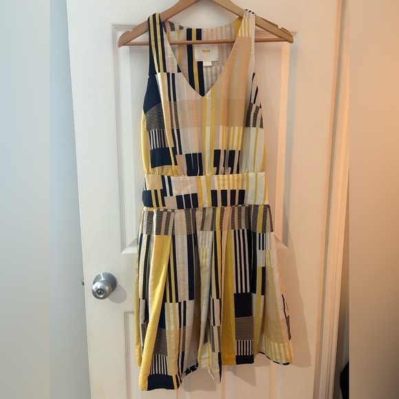 Maeve Anthropologie Otta dress yellow geo print drop waist silk blend size 4 - Picture 1 of 15